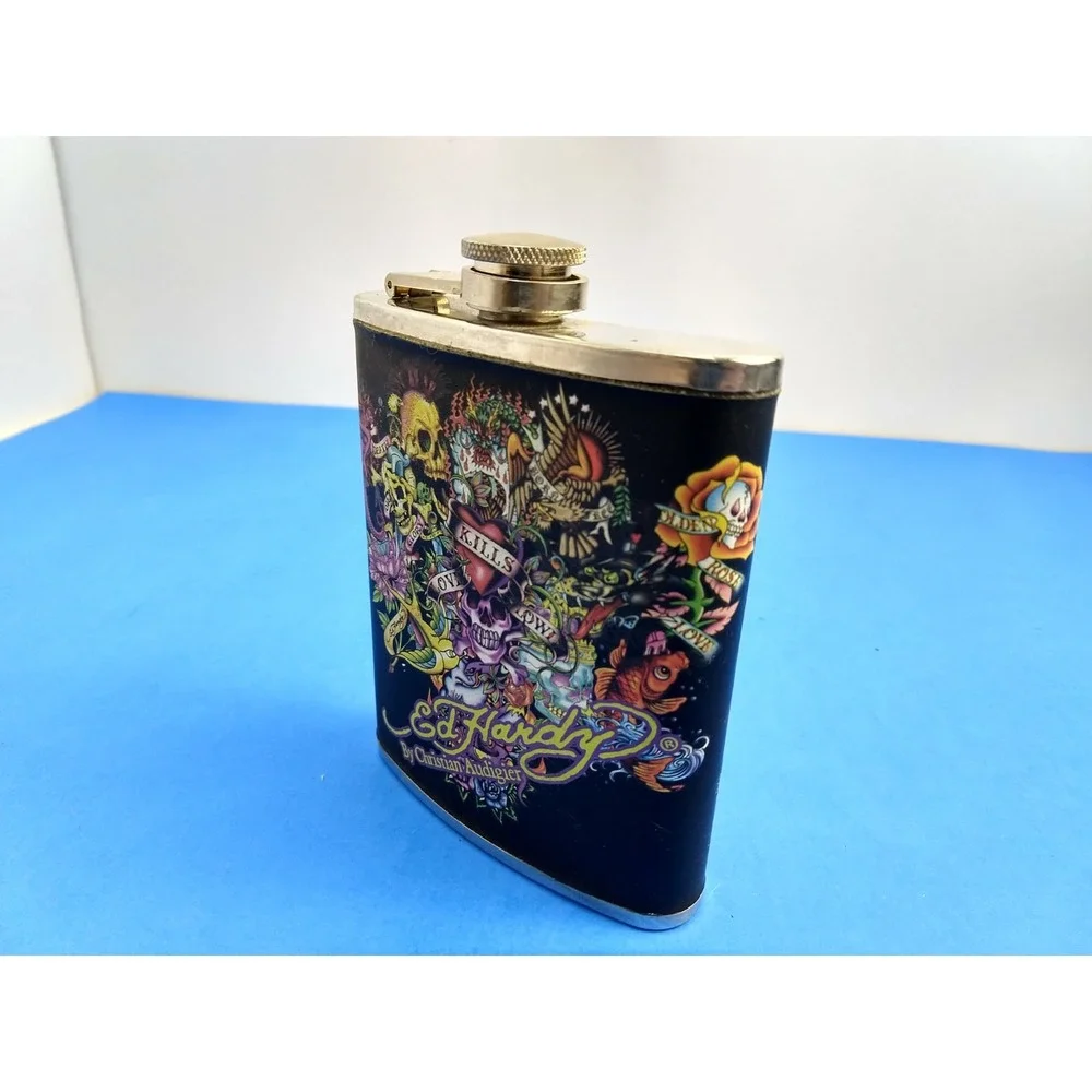 Ed Hardy Beautiful Ghost 7oz Stainless Steel Contoured Flask Christian Audigier